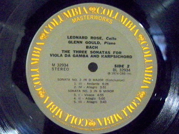 Bach* / Leonard Rose, Glenn Gould : The Three Sonatas For Viola Da Gamba And Harpsichord (LP, Album)