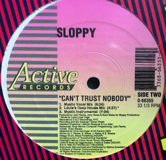 Sloppy Featuring Evan Sheare : Can't Trust Nobody (12", Single)