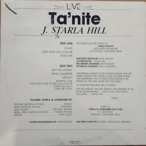 J. Starla Hill And Lonestarr (2) : Live Ta'nite (12")