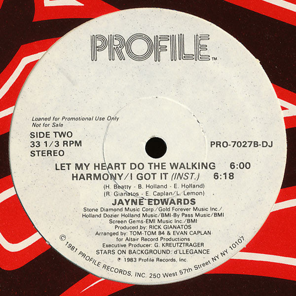 Jayne Edwards : Harmony / I Got It (12", Single, Promo)