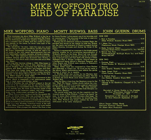 Mike Wofford Trio : Bird Of Paradise (LP, Album, RE, RM)