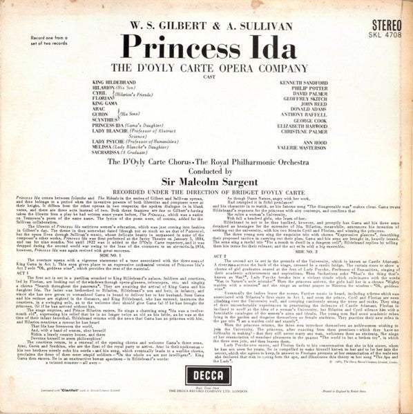 Gilbert & Sullivan, D'Oyly Carte Opera Company, Royal Philharmonic Orchestra, Sir Malcolm Sargent : Princess Ida (2xLP, Album)