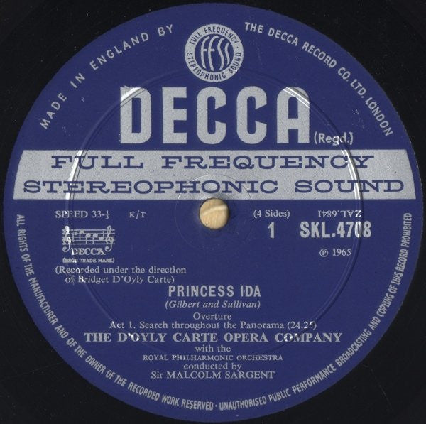 Gilbert & Sullivan, D'Oyly Carte Opera Company, Royal Philharmonic Orchestra, Sir Malcolm Sargent : Princess Ida (2xLP, Album)