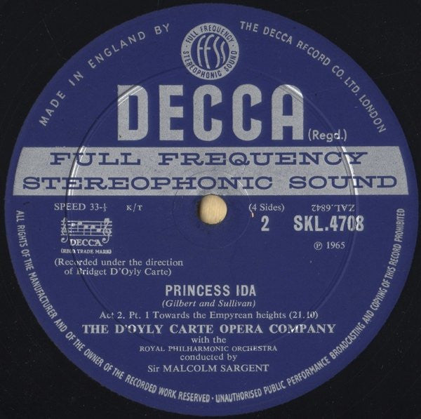 Gilbert & Sullivan, D'Oyly Carte Opera Company, Royal Philharmonic Orchestra, Sir Malcolm Sargent : Princess Ida (2xLP, Album)