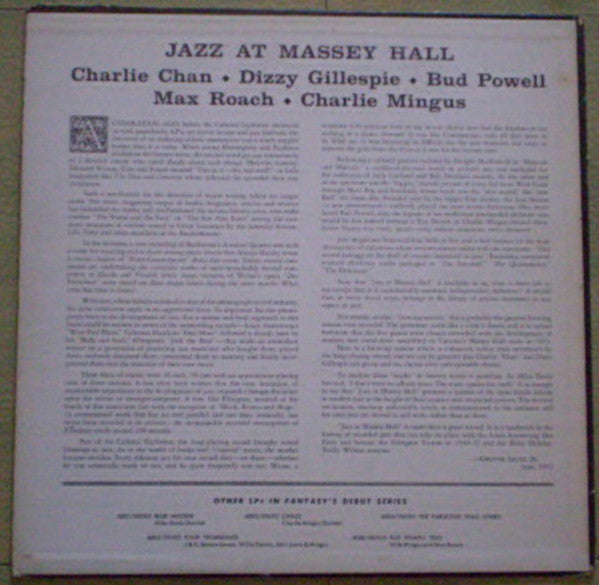 Charlie Chan (5) • Dizzy Gillespie • Bud Powell • Max Roach • Charlie Mingus* : Jazz At Massey Hall (LP, Album, Mono, RE, Red)