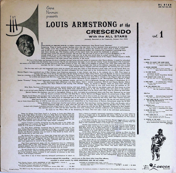 Louis Armstrong : At The Crescendo Vol. 1 (LP, Album, Mono)