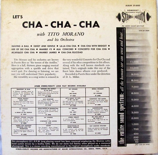 Tito Morano And His Orchestra : Let's Cha Cha Cha  (LP, Album, RE)