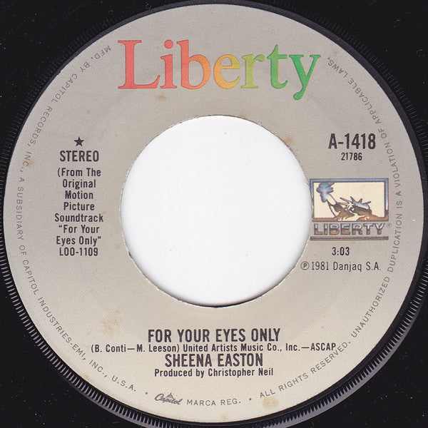 Sheena Easton : For Your Eyes Only (7", Single)