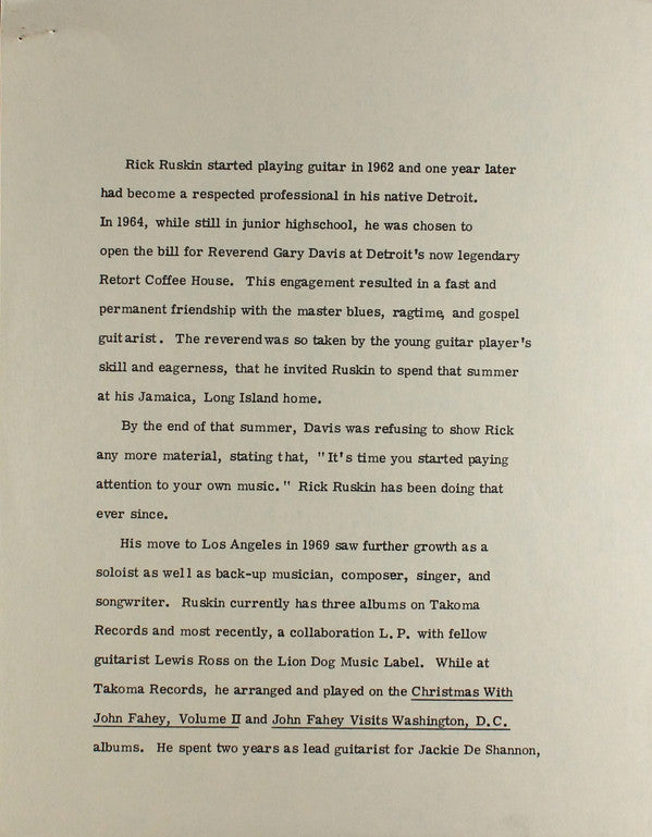 Rick Ruskin, Lewis Ross (2) : On The Cheap (LP)