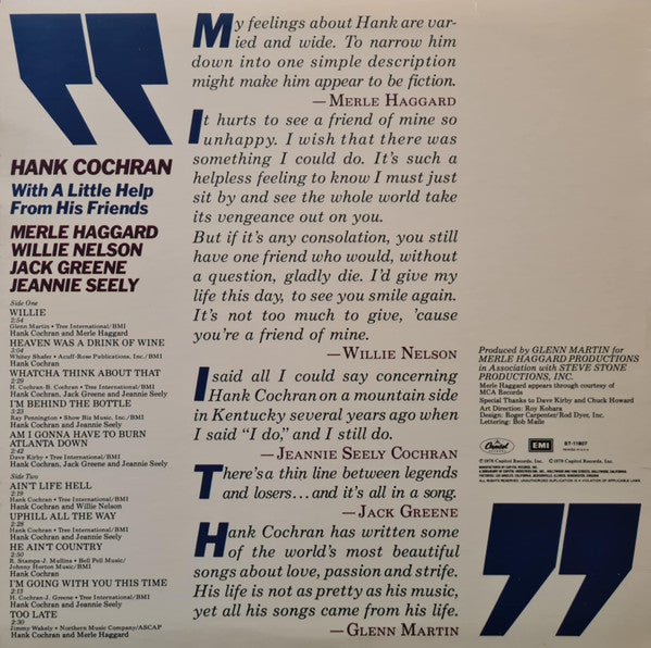Hank Cochran : With A Little Help From His Friends (LP, Album, Win)