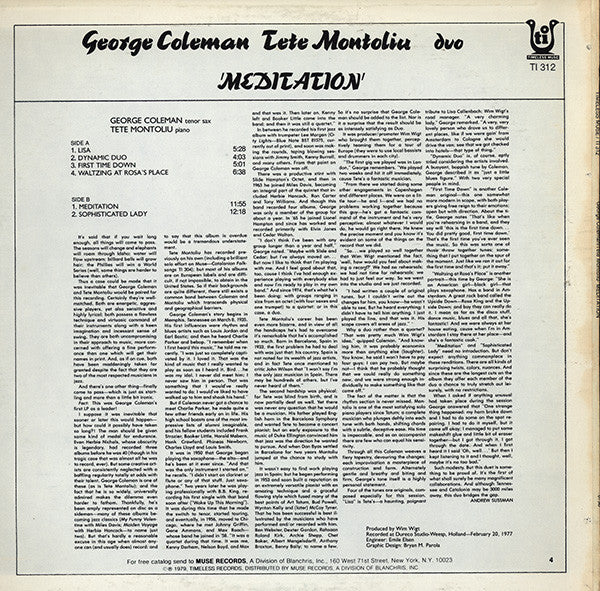 George Coleman - Tete Montoliu Duo : Meditation (LP, Album)