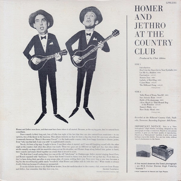 Homer And Jethro : At The Country Club (LP, Album, Mono, Ind)