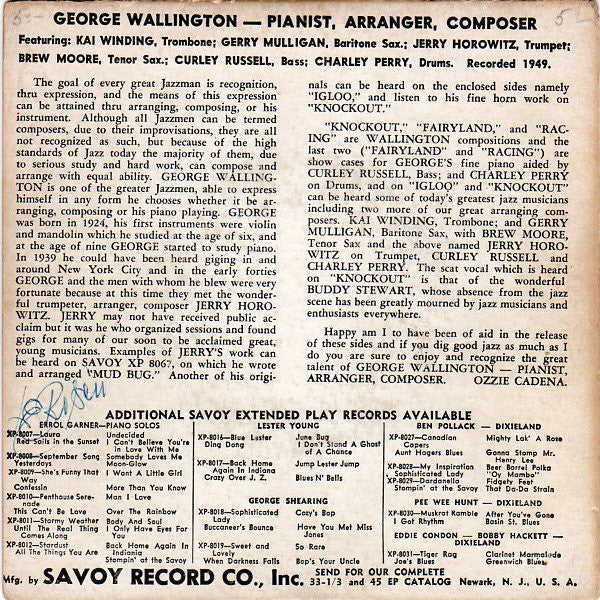 George Wallington : George Wallington (7", EP)