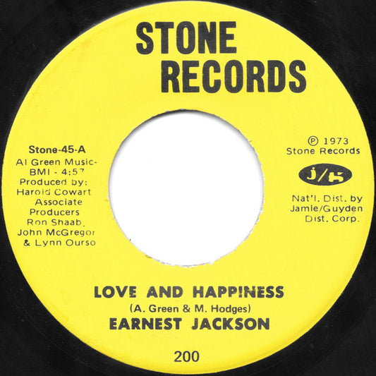 Earnest Jackson : Love And Happiness / Hogwash (7", Single, Mon)