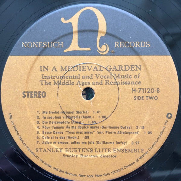 Stanley Buetens Lute Ensemble : In A Medieval Garden: Instrumental And Vocal Music Of The Middle Ages And Renaissance (LP, Album, RP, Spe)