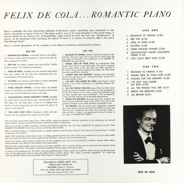 Felix De Cola : Romantic Piano (LP, Album)