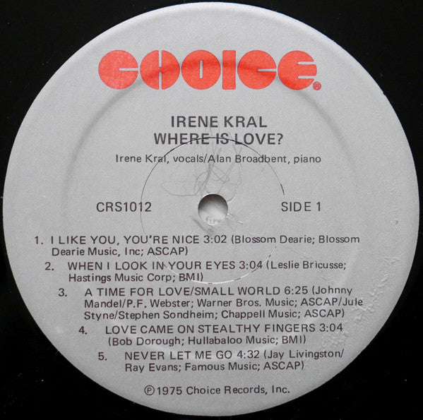 Irene Kral : Where Is Love? (LP, Album)
