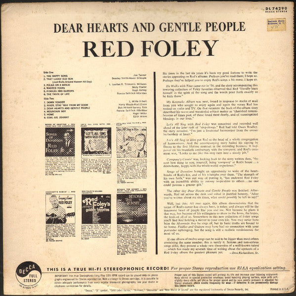 Red Foley : Dear Hearts And Gentle People (LP, Album)