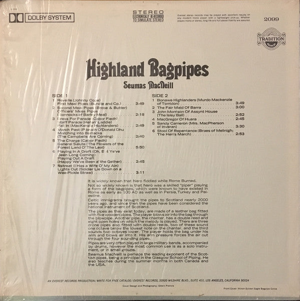 Seumas MacNeill : Highland Bagpipes (LP, Album)