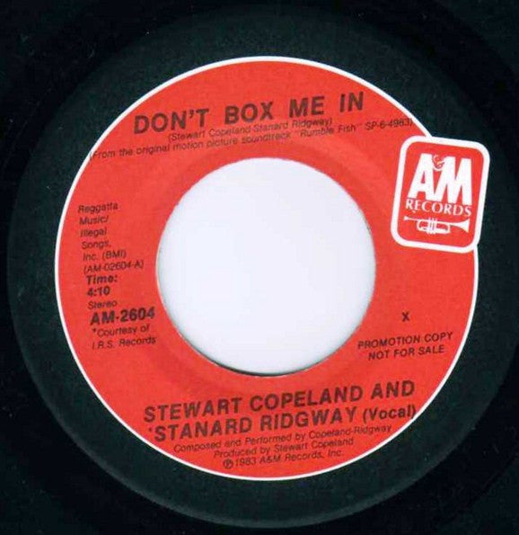 Stewart Copeland And Stanard Ridgway* : Don't Box Me In (7", Single, Promo)