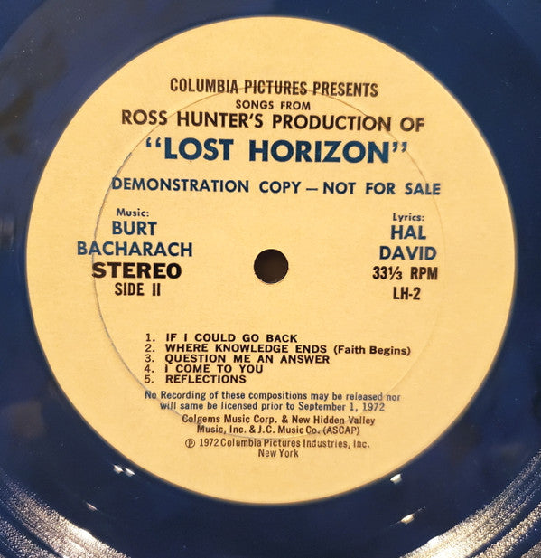 Bacharach And David : Columbia Pictures Presents Songs From Ross Hunter's Production Of Lost Horizon (LP, Promo, Blu)