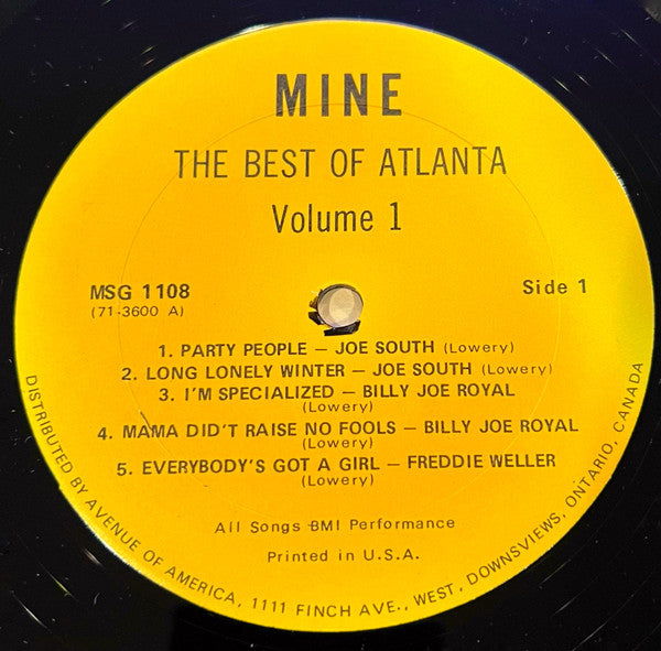Various : The Best Of Atlanta Vol. 1 (LP, Comp)