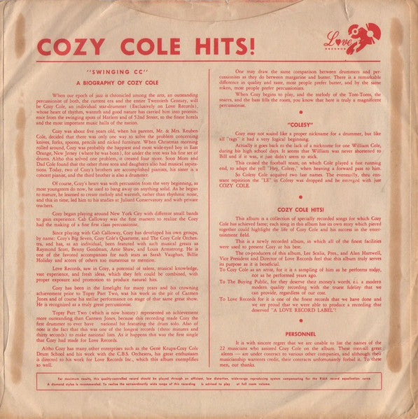 Cozy Cole And The Love Orchestra : Charleston / Late And Lazy (7")