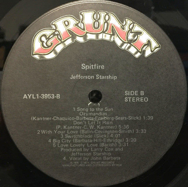 Jefferson Starship : Spitfire (LP, Album, RE, Ind)