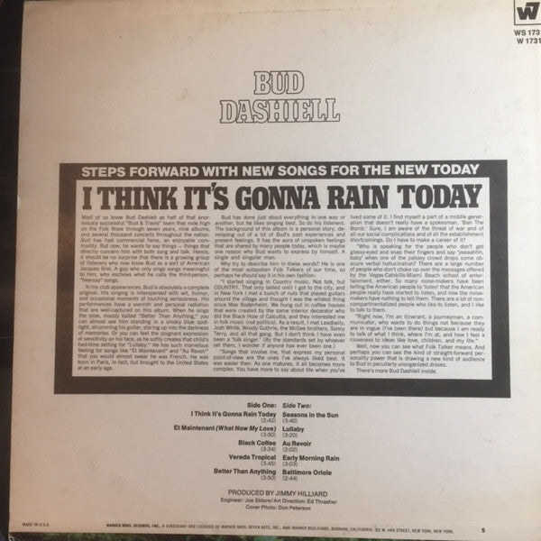 Bud Dashiell : I Think It's Gonna Rain Today (LP, Album)