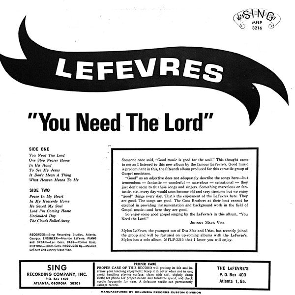 Lefevres* : You Need The Lord! (LP, Album, Mono)