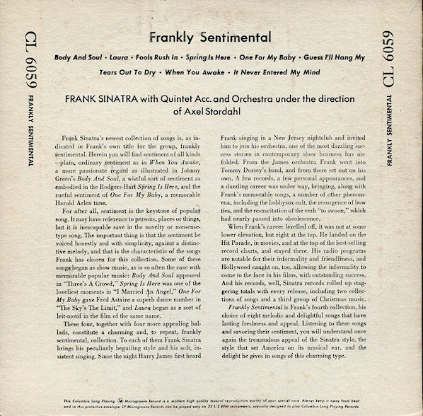 Frank Sinatra : Frankly Sentimental (10", Album)