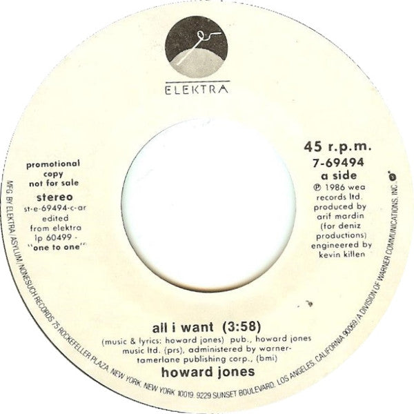 Howard Jones : All I Want (7", Promo, AR )