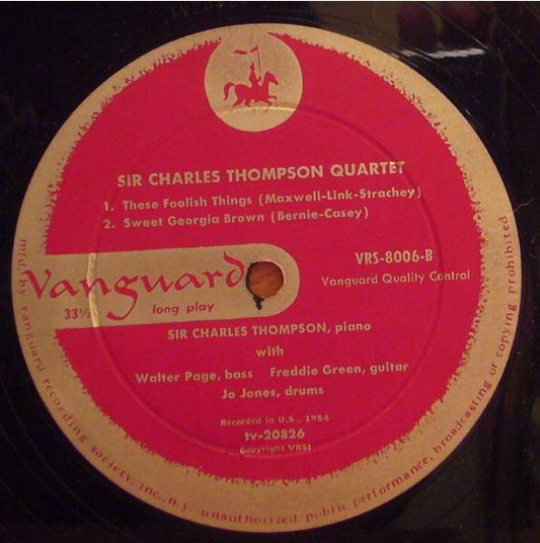 Sir Charles Thompson : Sir Charles Thompson Quartet (10", Mono)