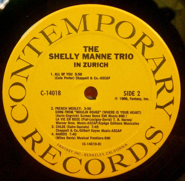 The Shelly Manne Trio* : The Shelly Manne Trio In Zurich (LP, Album)