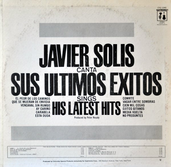 Javier Solís : Sings His Latest Hits - Canta Sus Ultimos Exitos  (LP, Comp)