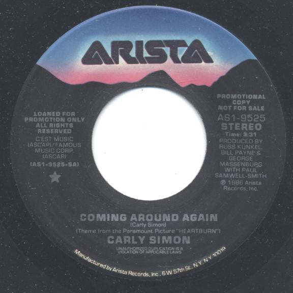 Carly Simon : Coming Around Again (7", Single, Promo)