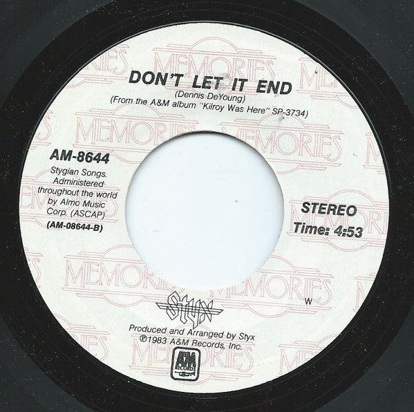 Styx : Mr. Roboto / Don't Let It End (7", W -)