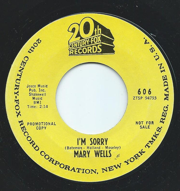 Mary Wells : Me Without You / I'm Sorry (7", Promo)