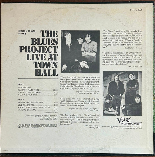 The Blues Project : Live At Town Hall (LP, Album, Mono, Promo)