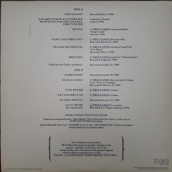 Elvis Presley : A Legendary Performer - Volume 3 (LP, Comp)