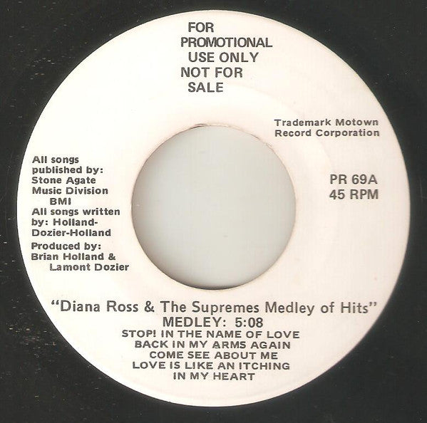 Diana Ross & The Supremes* : Diana Ross & The Supremes Medley Of Hits (7", Single, Promo)