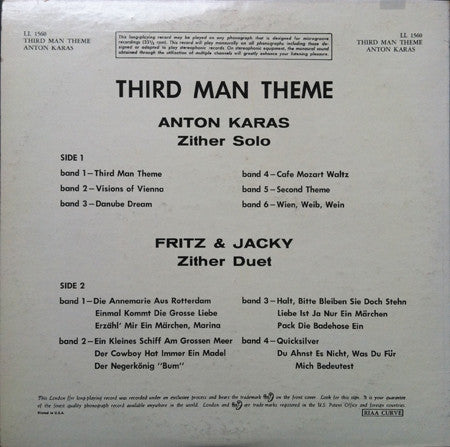 Anton Karas And Fritz & Jacky : The 3rd Man Theme (LP)