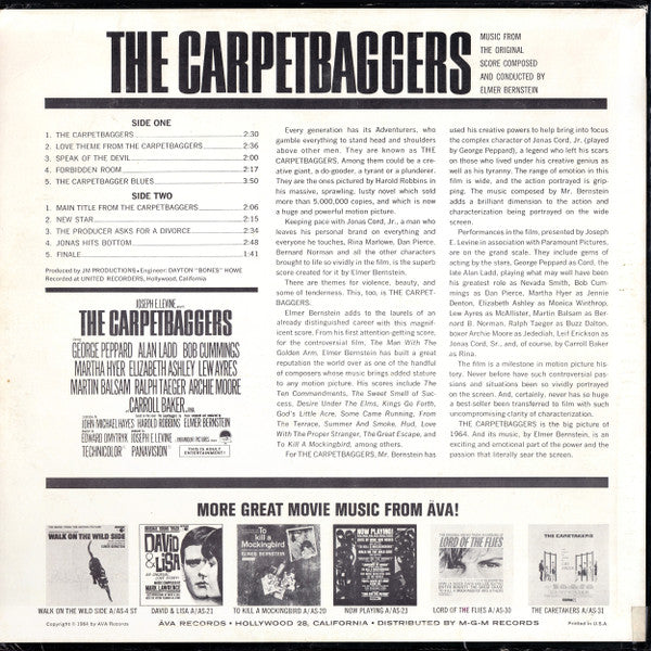 Elmer Bernstein : The Carpetbaggers (Music From The Original Score) (LP, Album, Mono)
