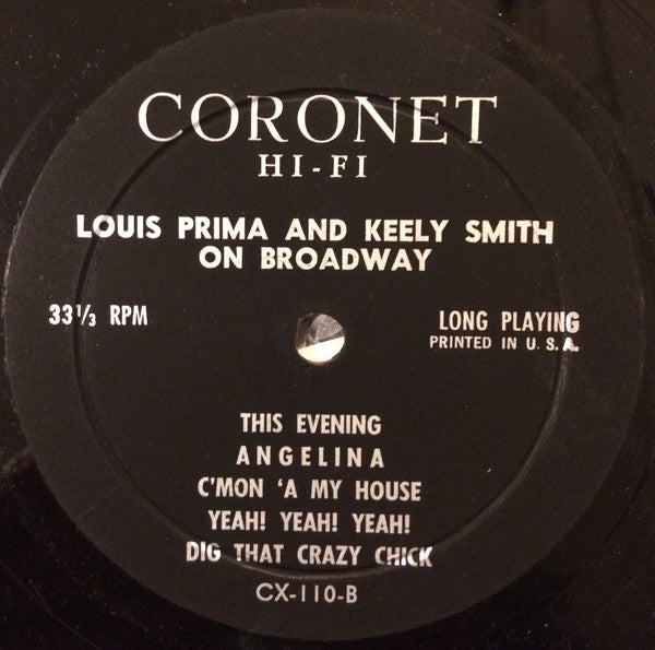 Louis Prima & Keely Smith : Louis Prima & Keeley Smith On Broadway (LP, Album, Mono)