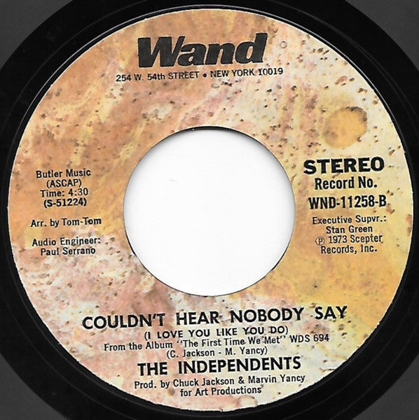 The Independents : Baby I've Been Missing You / Couldn't Hear Nobody Say (I Love You Like You Do) (7", Styrene, Mon)