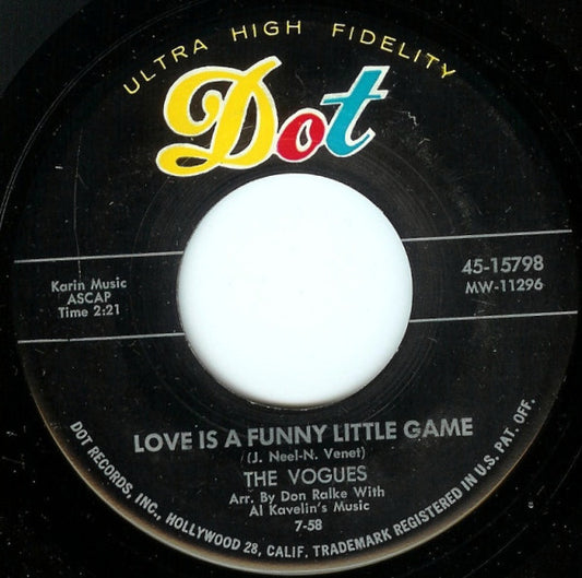 The Vogues (3) With Al Kavelin And His Orchestra : Love Is A Funny Little Game / Which Witch Doctor (7", Single)