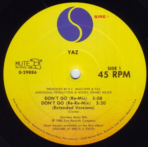 Yaz* : Don't Go - Re-Mixes (12", Single, P/Mixed, Spe)