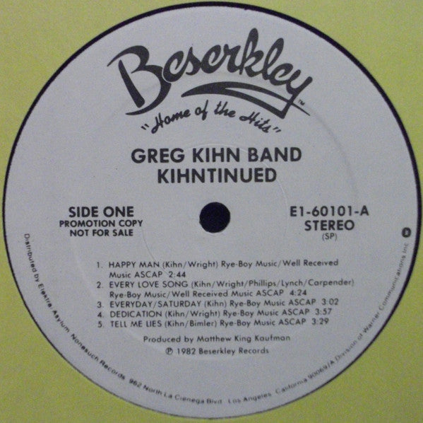 Greg Kihn Band : Kihntinued (LP, Album, Promo, Spe)