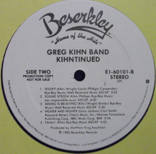 Greg Kihn Band : Kihntinued (LP, Album, Promo, Spe)