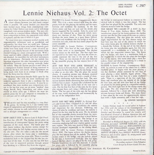 Lennie Niehaus : The Octet (Lennie Niehaus Volume 2) (10", Album, Mono)